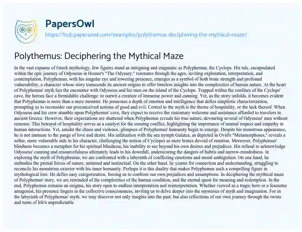 Essay on Polythemus: Deciphering the Mythical Maze