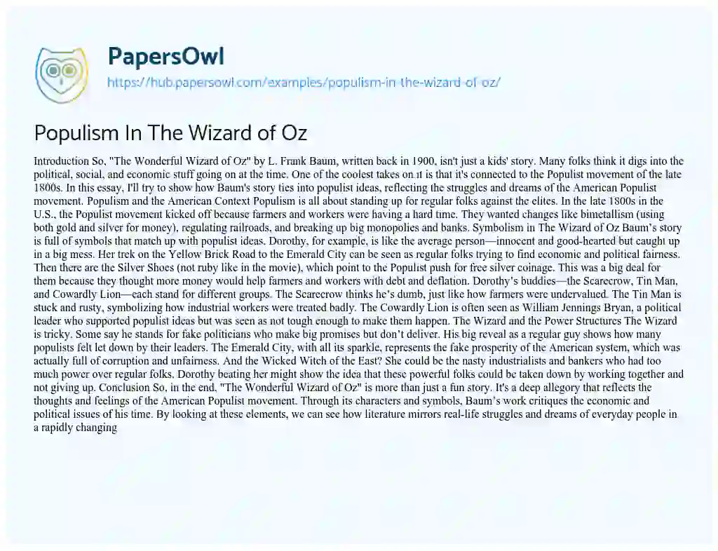 Essay on Populism In The Wizard of Oz