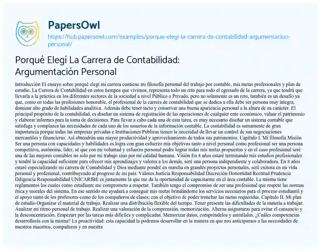Essay on Porqué Elegí La Carrera de Contabilidad: Argumentación Personal