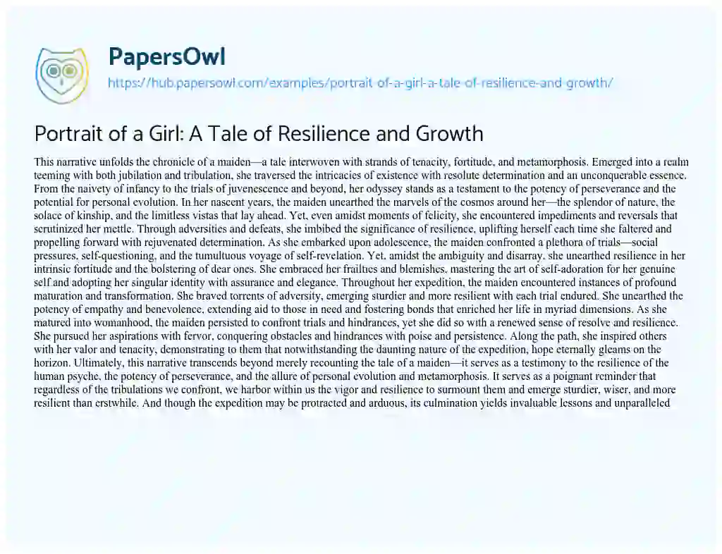 Essay on Portrait of a Girl: A Tale of Resilience and Growth