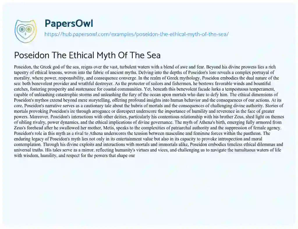 Essay on Poseidon The Ethical Myth Of The Sea
