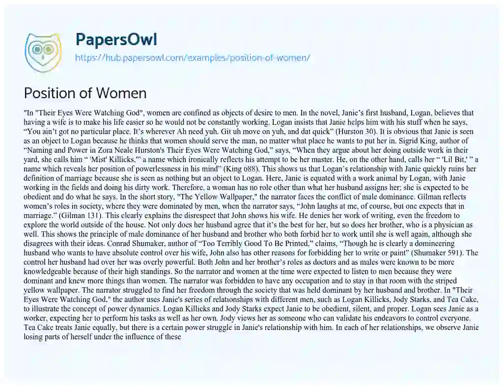 Essay on Position of Women