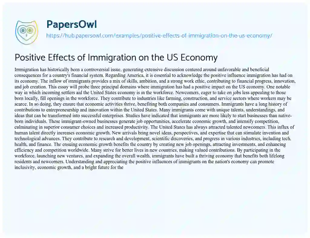 Essay on Positive Effects of Immigration on the US Economy