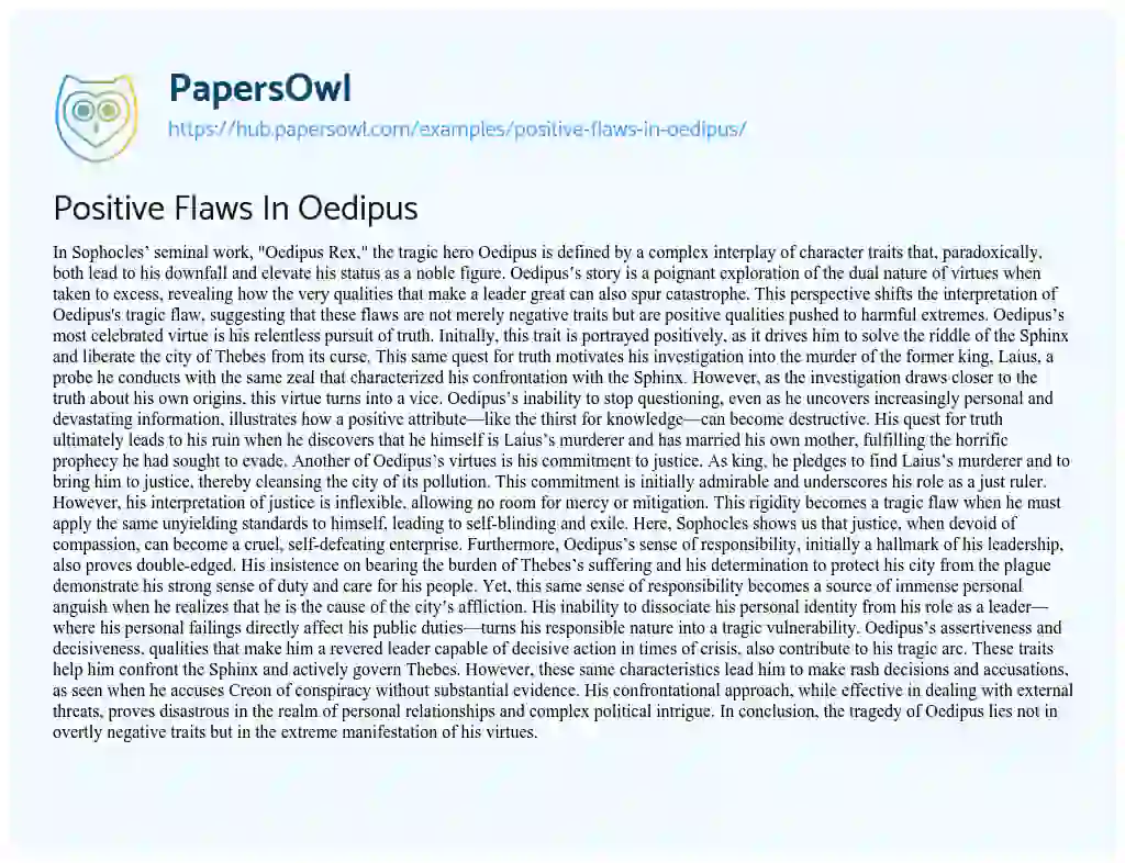 Essay on Positive Flaws In Oedipus