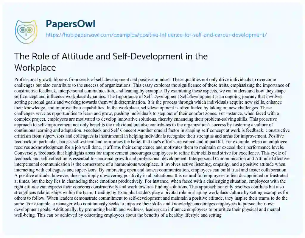 Essay on The Role of Attitude and Self-Development in the Workplace
