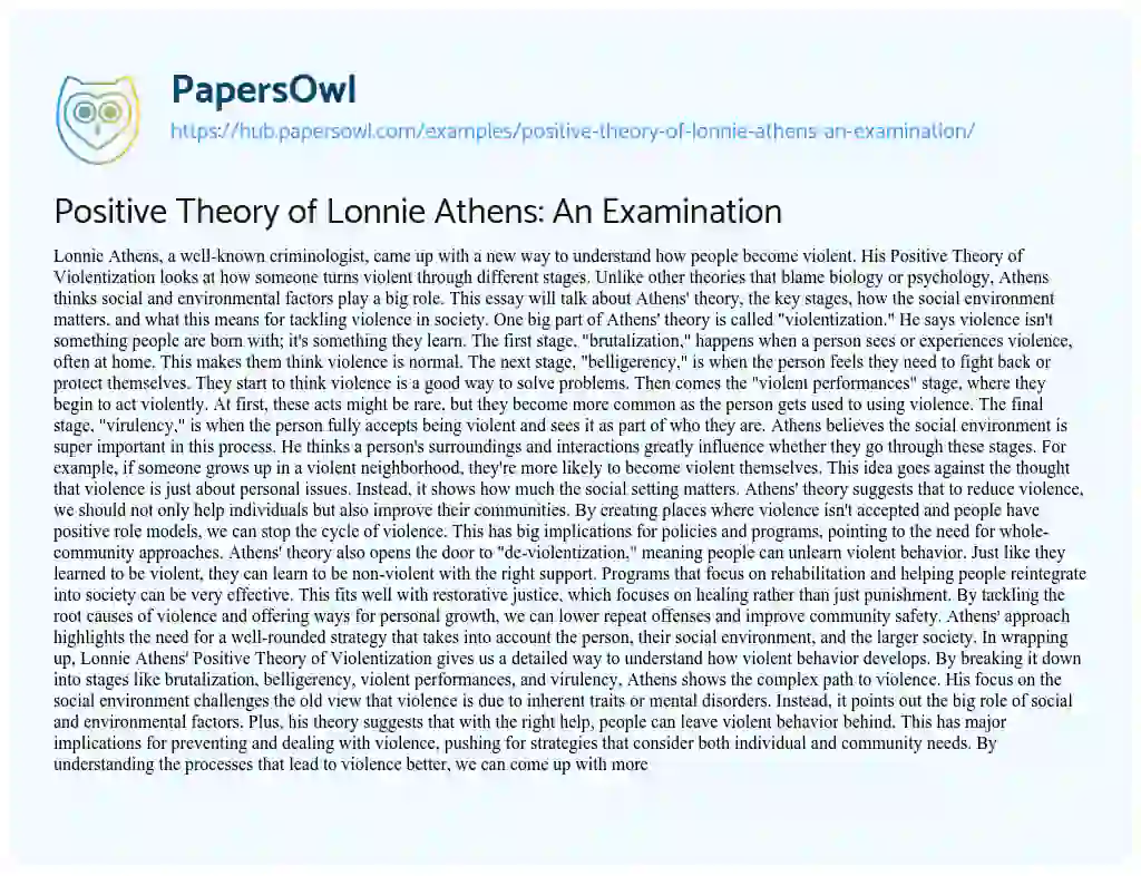 Essay on Positive Theory of Lonnie Athens: An Examination