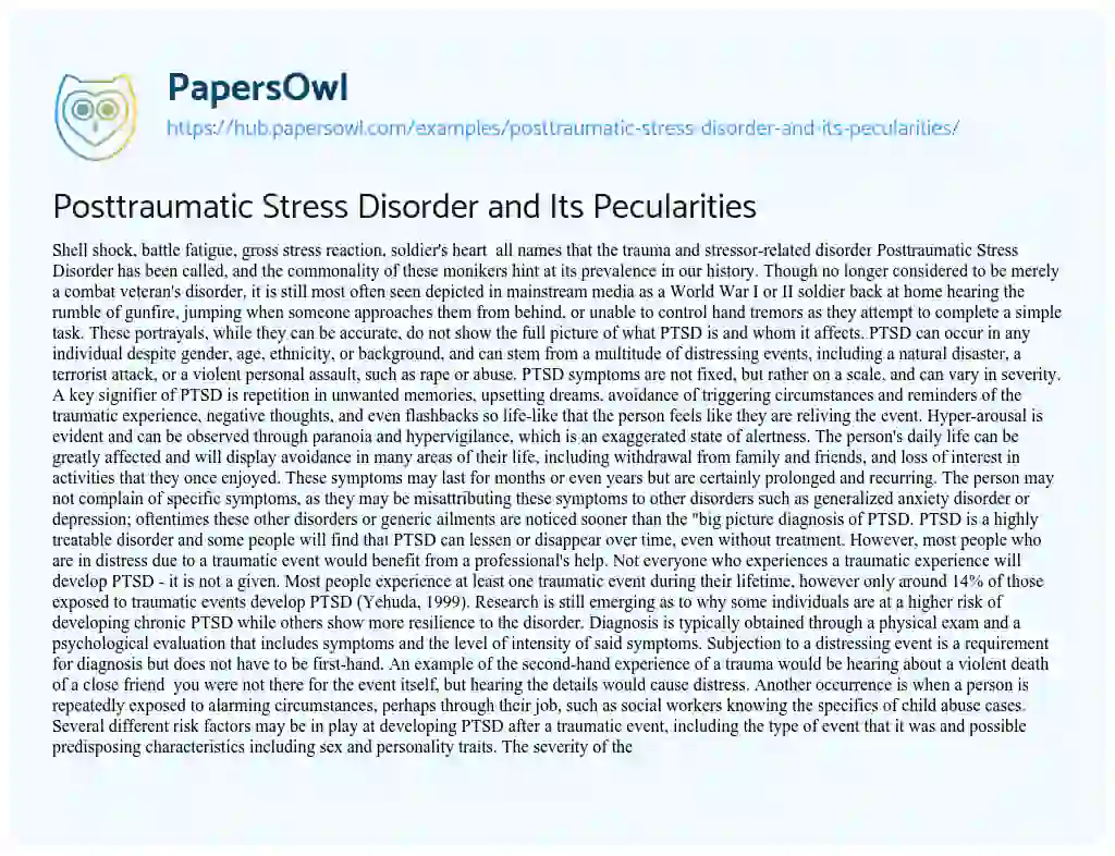 Essay on Posttraumatic Stress Disorder and Its Pecularities