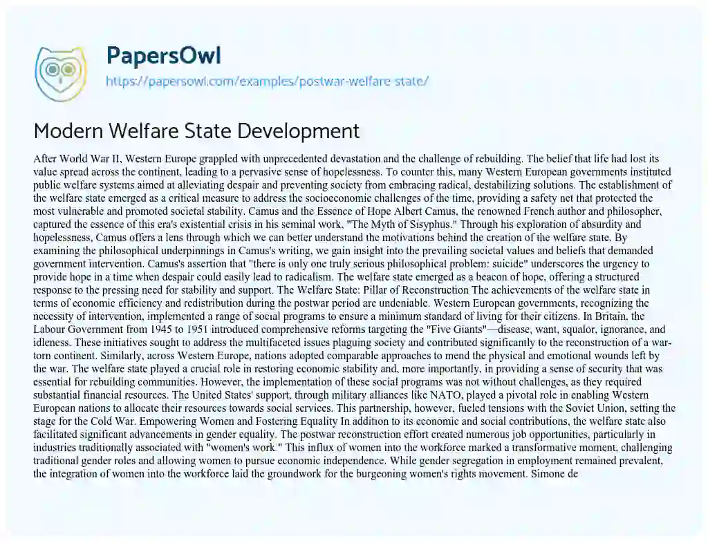 Essay on Modern Welfare State Development