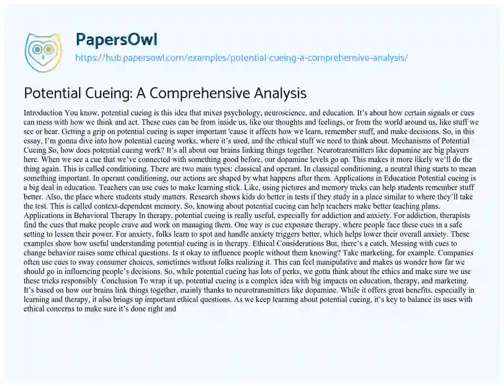 Essay on Potential Cueing: A Comprehensive Analysis