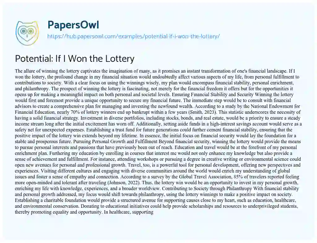 Essay on Potential: If I Won the Lottery