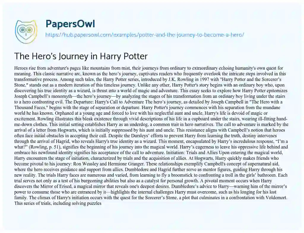 Essay on The Hero’s Journey in Harry Potter