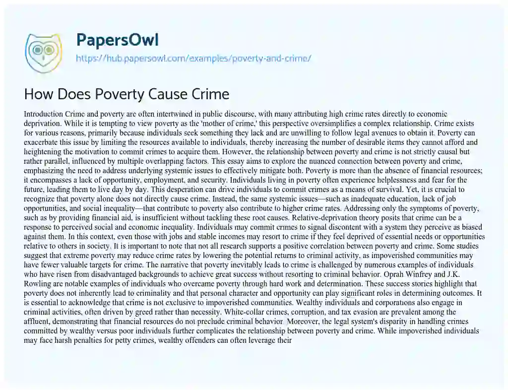Essay on How Does Poverty Cause Crime