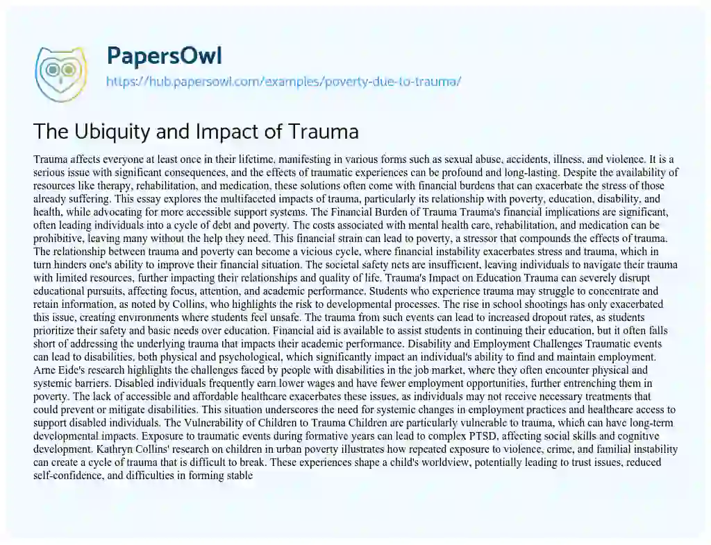 Essay on The Ubiquity and Impact of Trauma