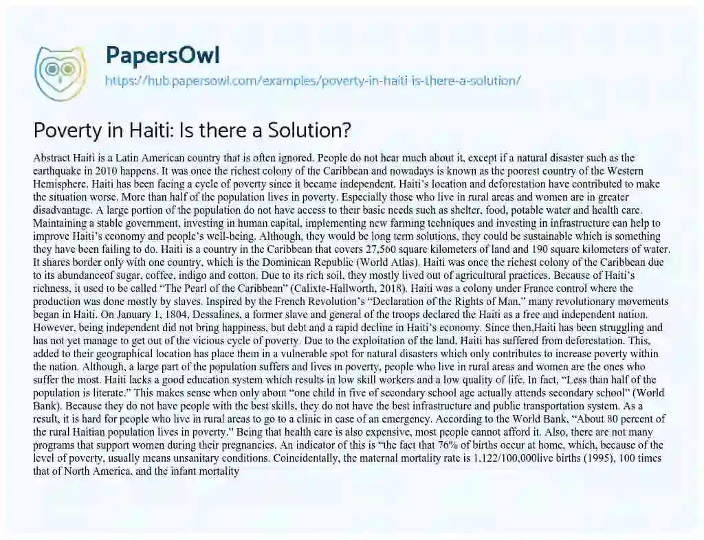 Essay on Poverty in Haiti: Is there a Solution?