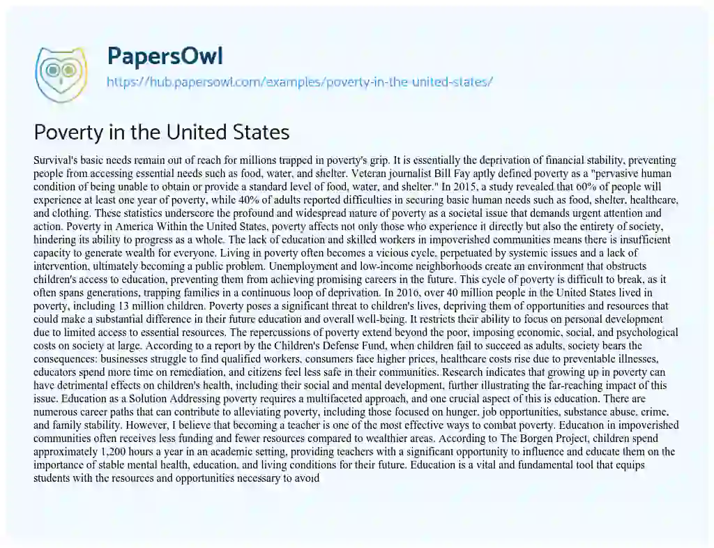 Essay on Poverty in the United States