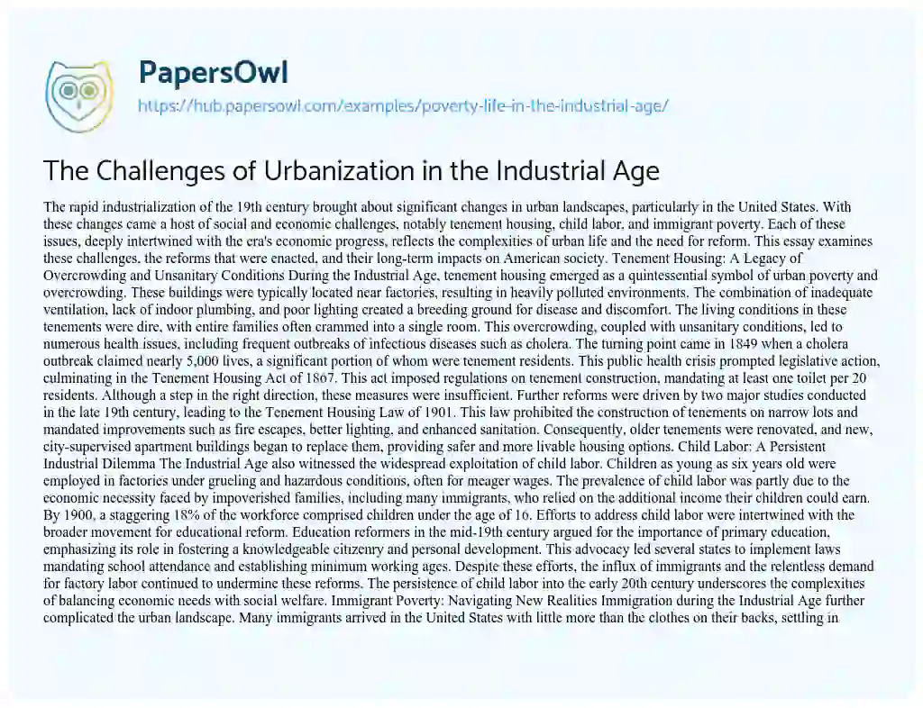 Essay on The Challenges of Urbanization in the Industrial Age