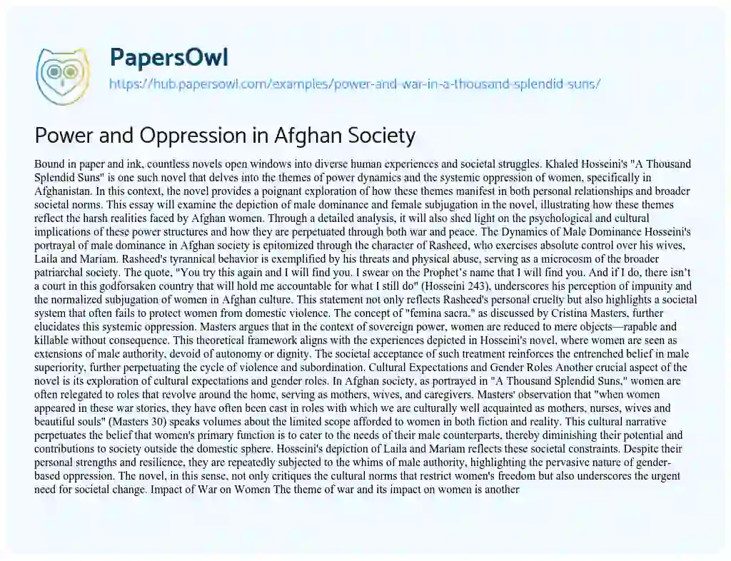 Essay on Power and Oppression in Afghan Society