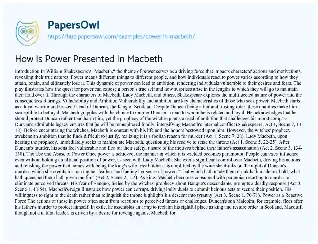 Essay on How Is Power Presented In Macbeth