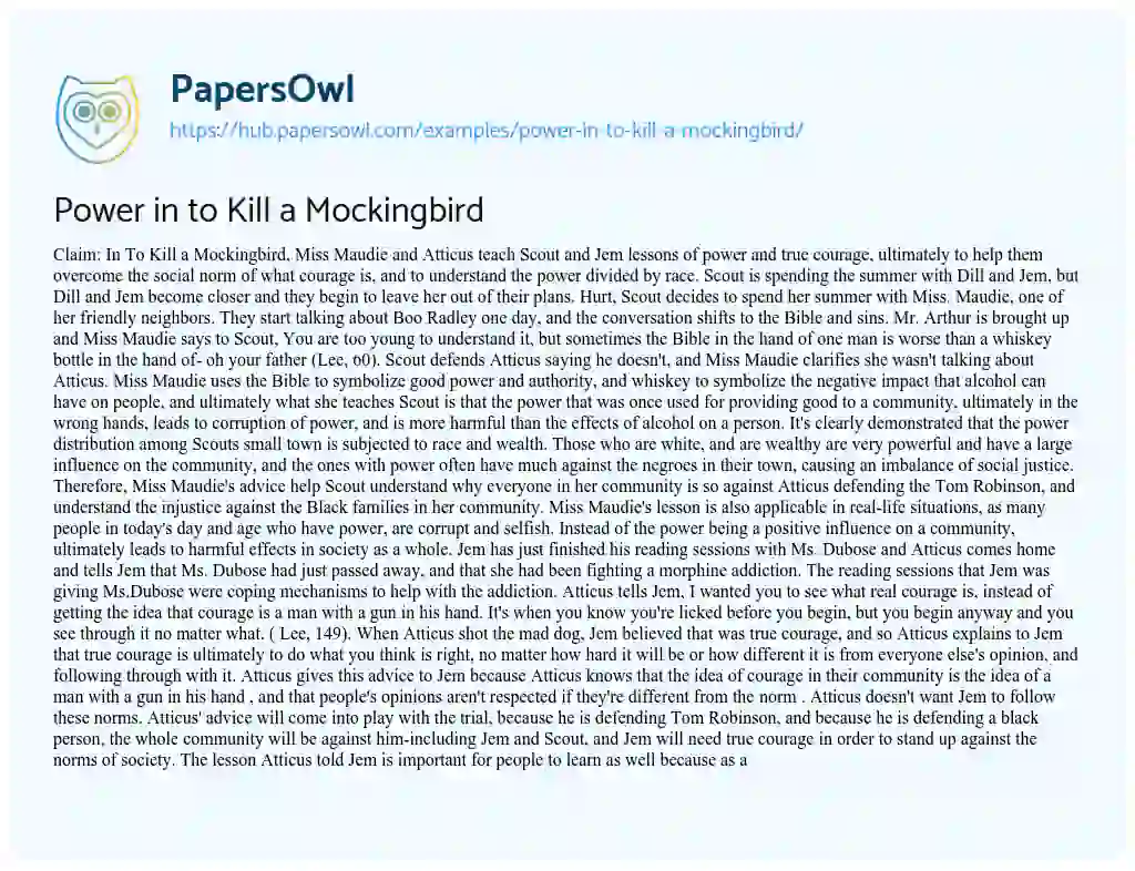 Essay on Power in to Kill a Mockingbird