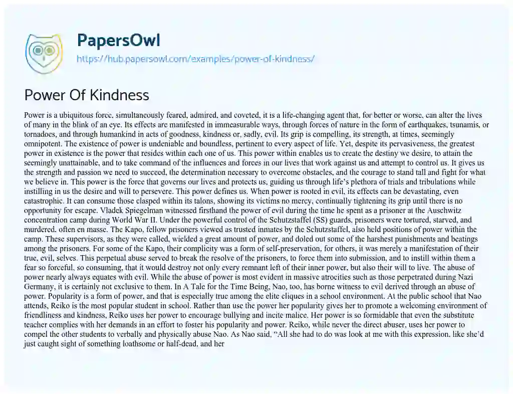 Essay on Power Of Kindness