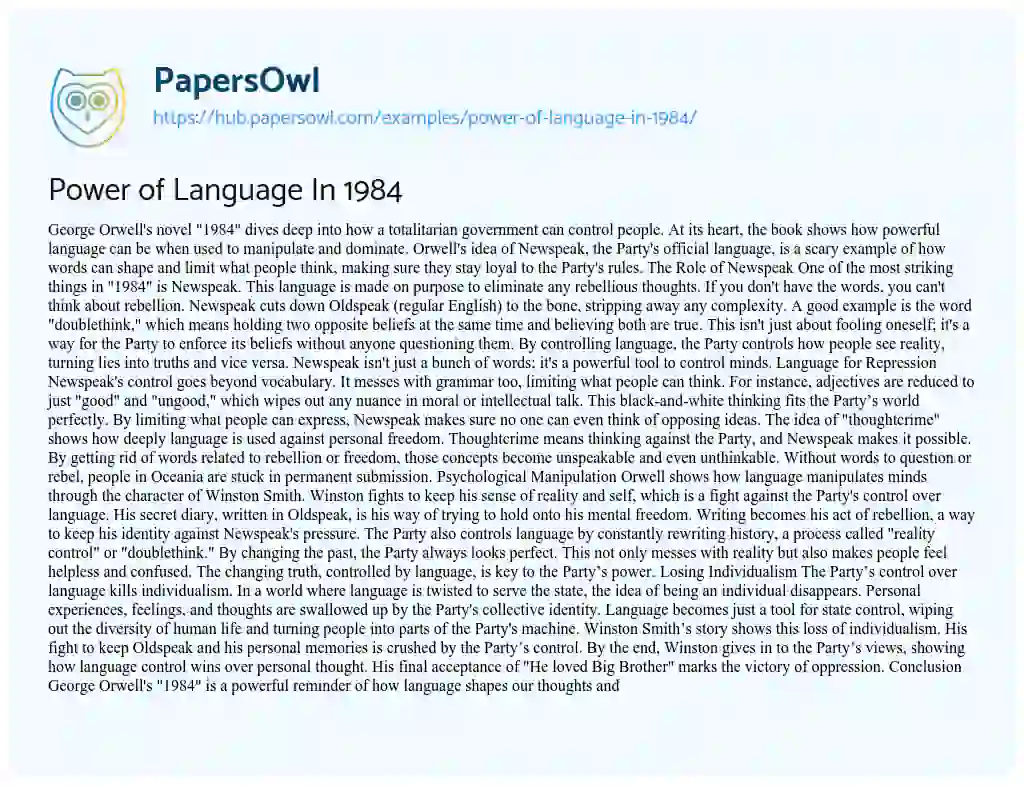 Essay on Power of Language In 1984