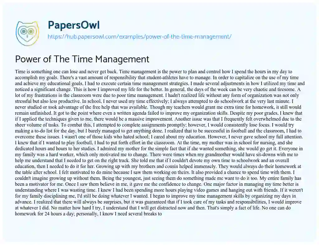 Essay on Power of The Time Management