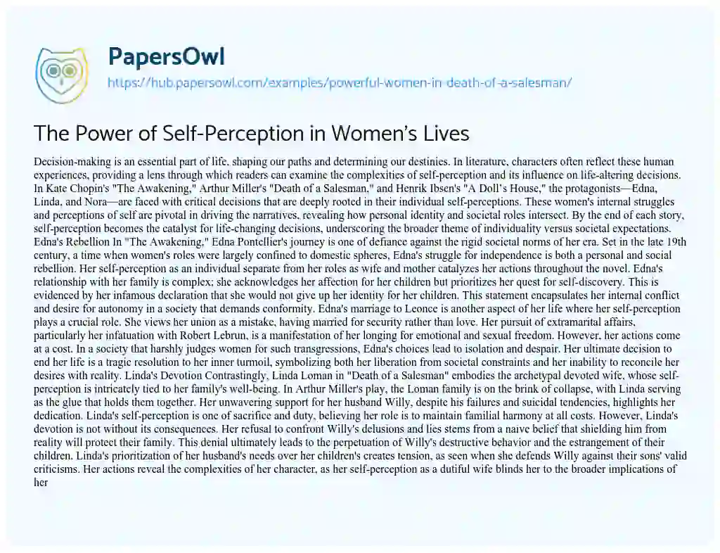 Essay on The Power of Self-Perception in Women’s Lives