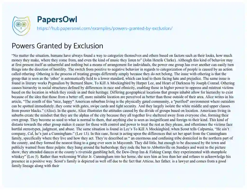 Essay on Powers Granted by Exclusion