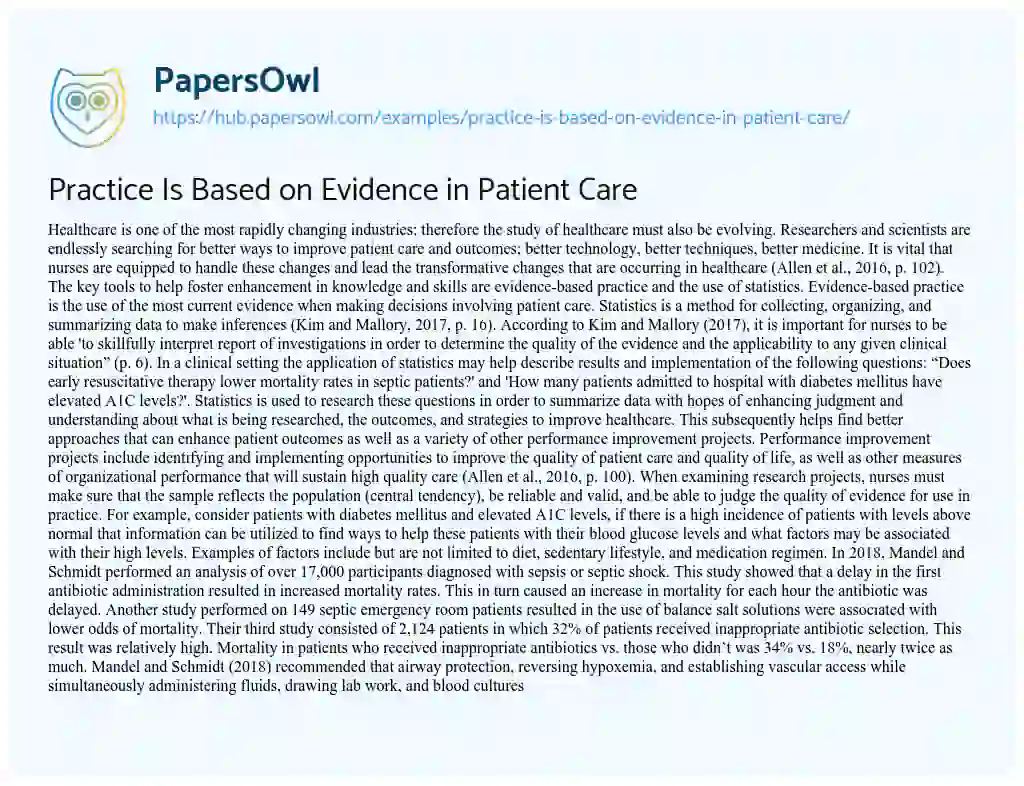 Essay on Practice Is Based on Evidence in Patient Care