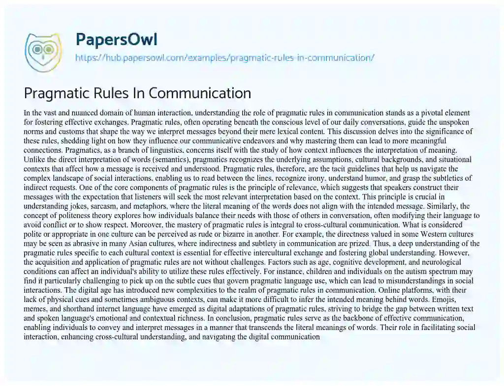 Essay on Pragmatic Rules In Communication