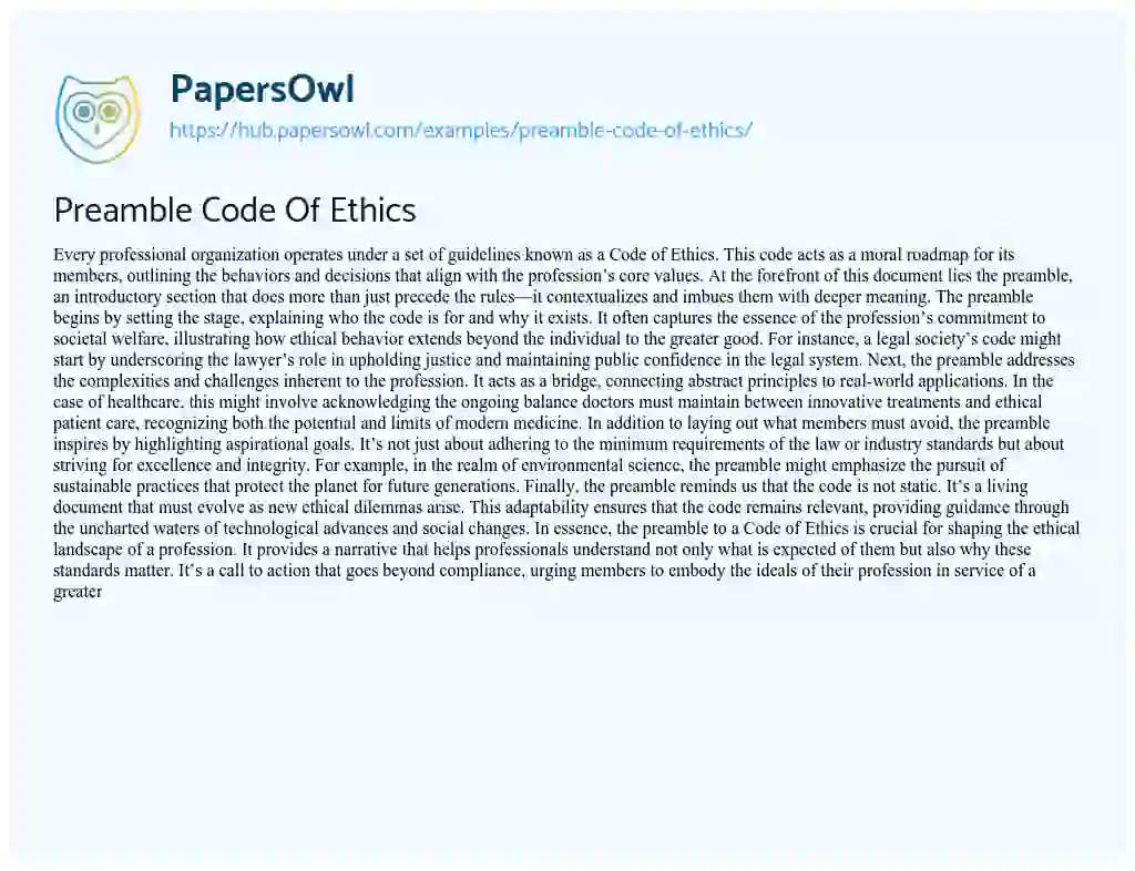 Essay on Preamble Code Of Ethics