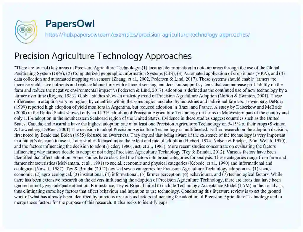 Essay on Precision Agriculture Technology Approaches