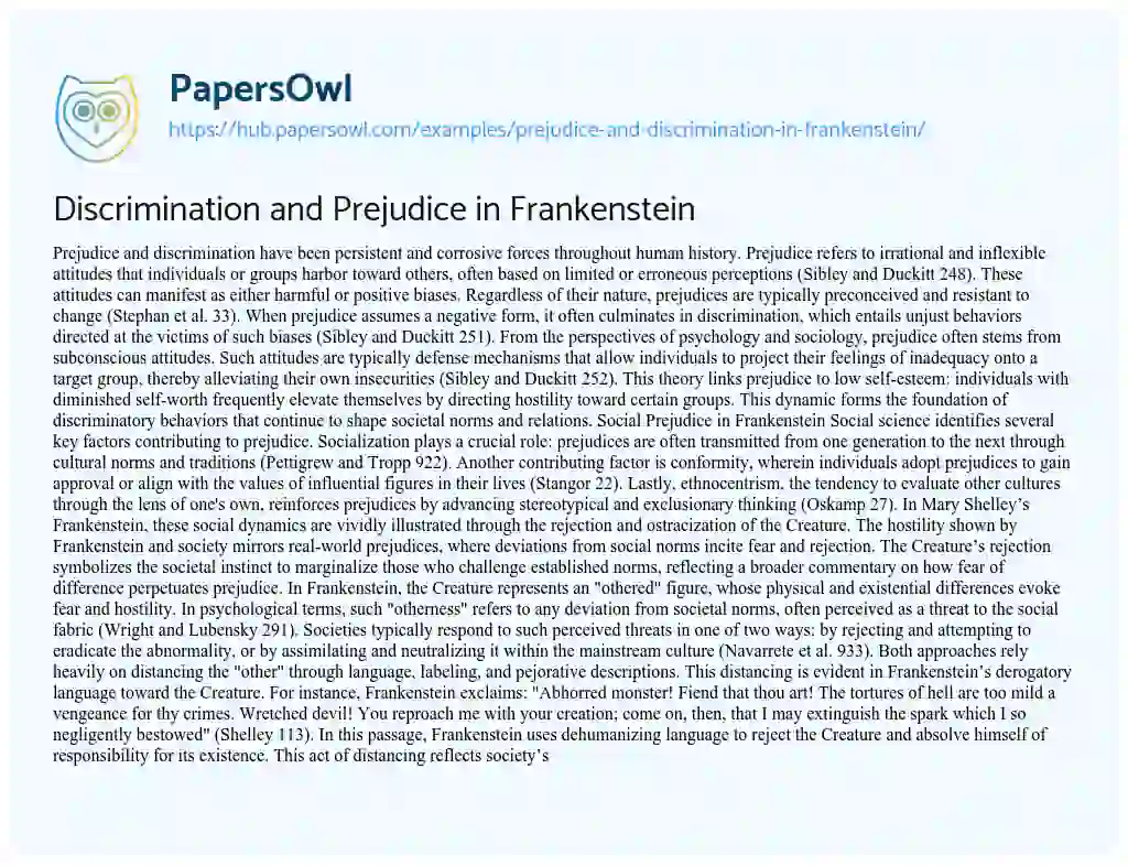 Essay on Discrimination and Prejudice in Frankenstein