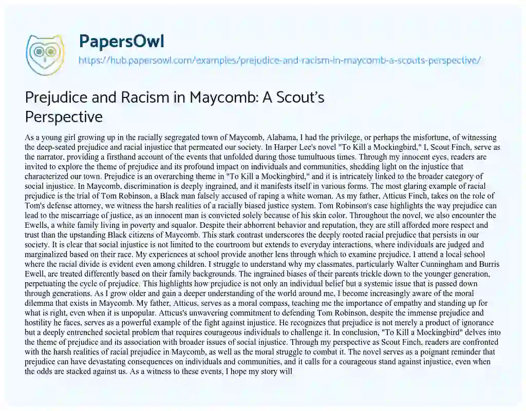 Essay on Prejudice and Racism in Maycomb: A Scout’s Perspective