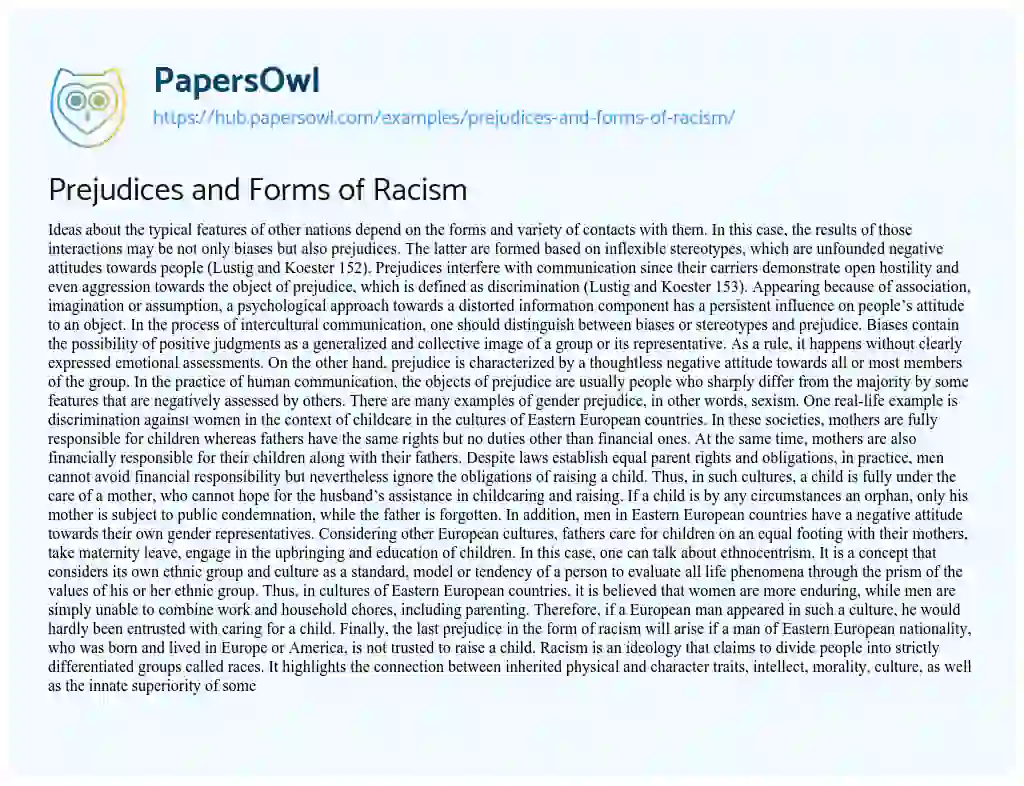Essay on Prejudices and Forms of Racism