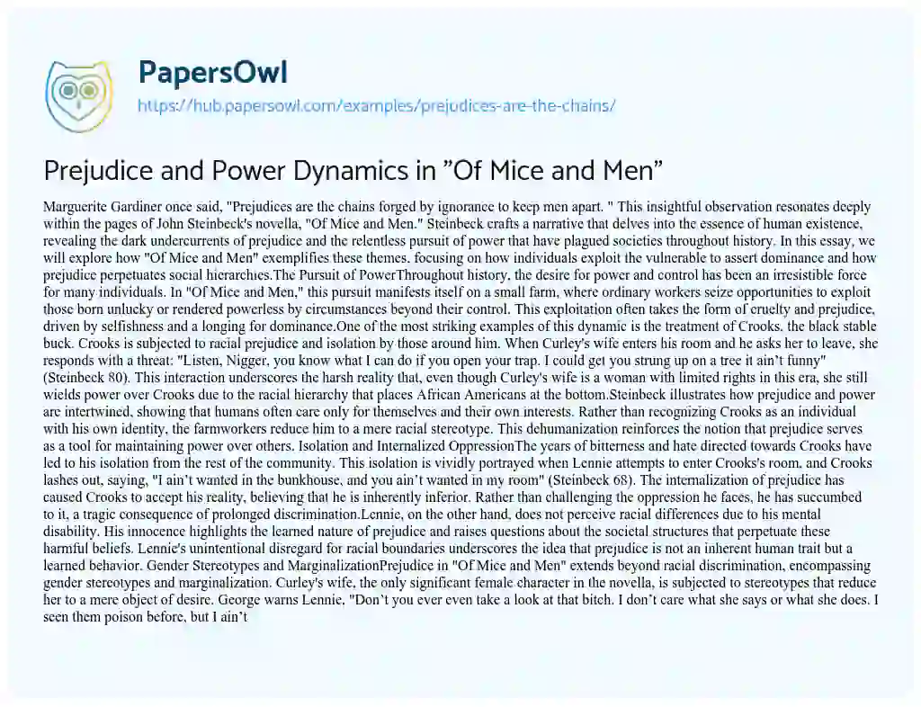 Essay on Prejudice and Power Dynamics in “Of Mice and Men”