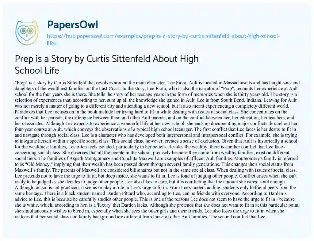 Essay on Prep is a Story by Curtis Sittenfeld About High School Life