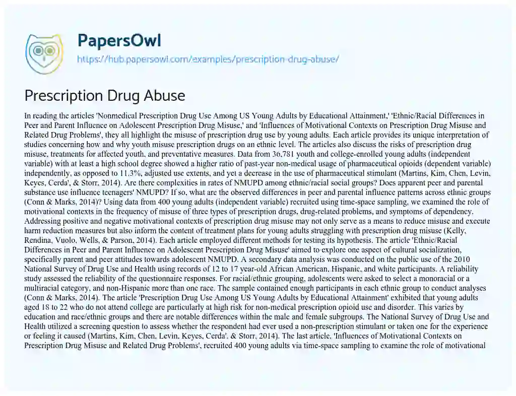 Essay on Prescription Drug Abuse