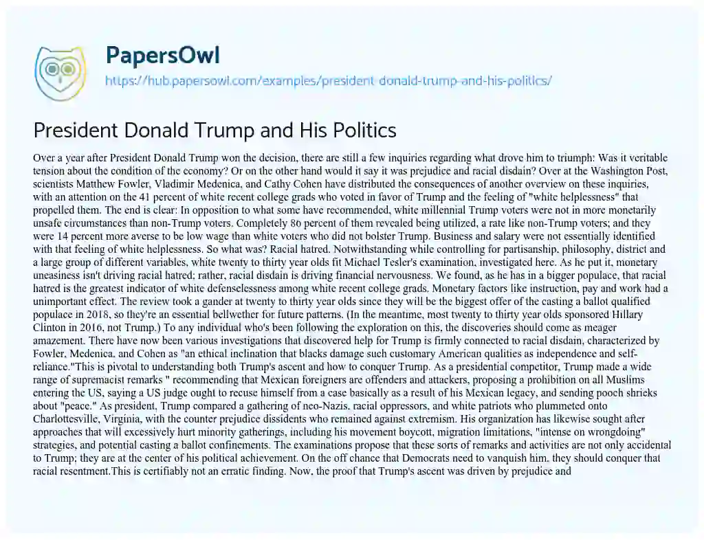 Essay on President Donald Trump and His Politics