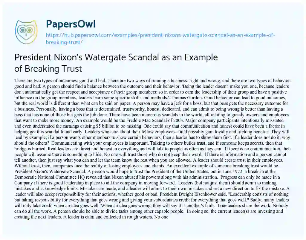 Essay on President Nixon’s Watergate Scandal as an Example of Breaking Trust