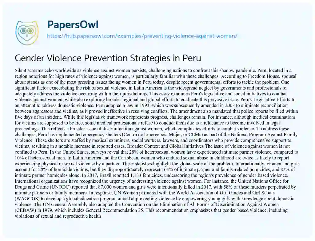 Essay on Gender Violence Prevention Strategies in Peru