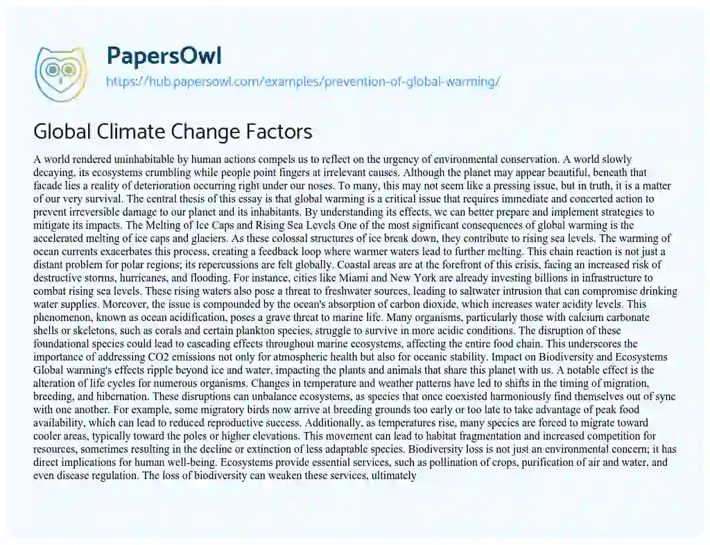 Essay on Global Climate Change Factors