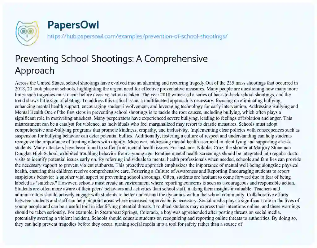 Essay on Preventing School Shootings: A Comprehensive Approach