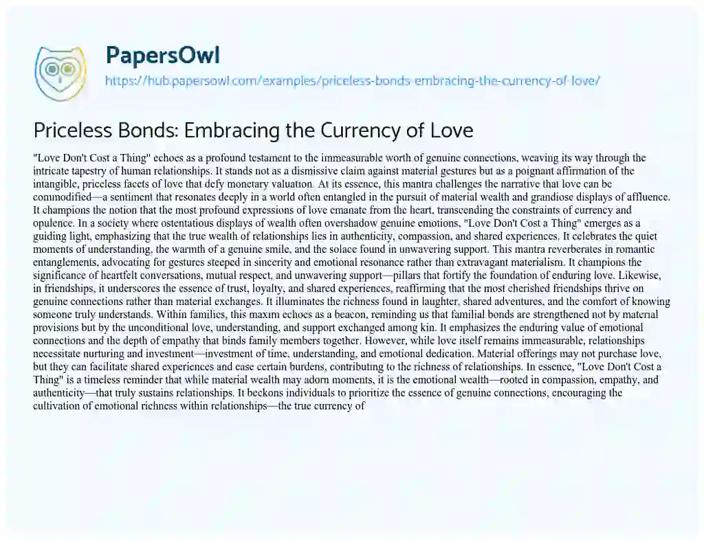 Essay on Priceless Bonds: Embracing the Currency of Love