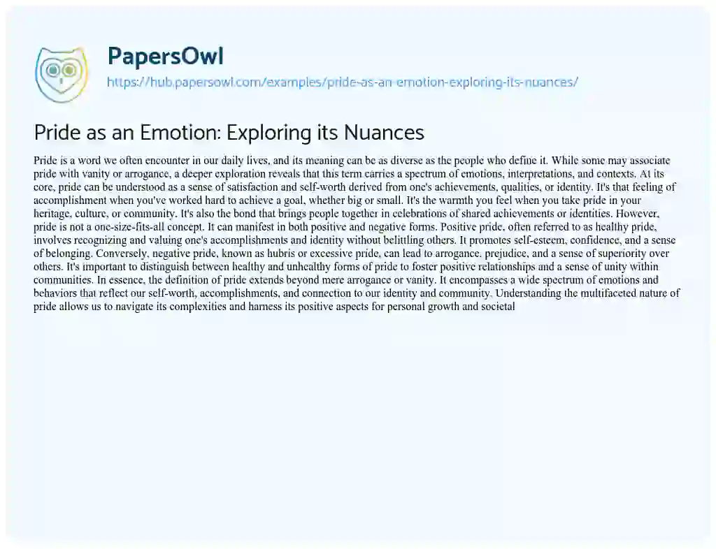 Essay on Pride as an Emotion: Exploring its Nuances
