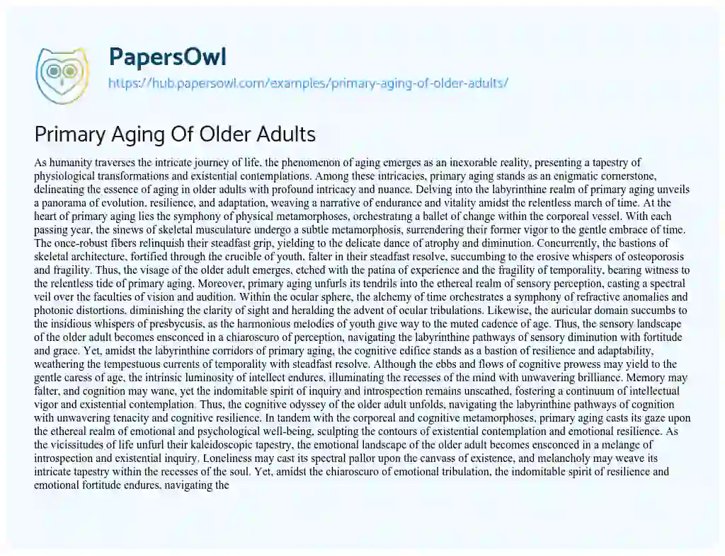 Essay on Primary Aging Of Older Adults