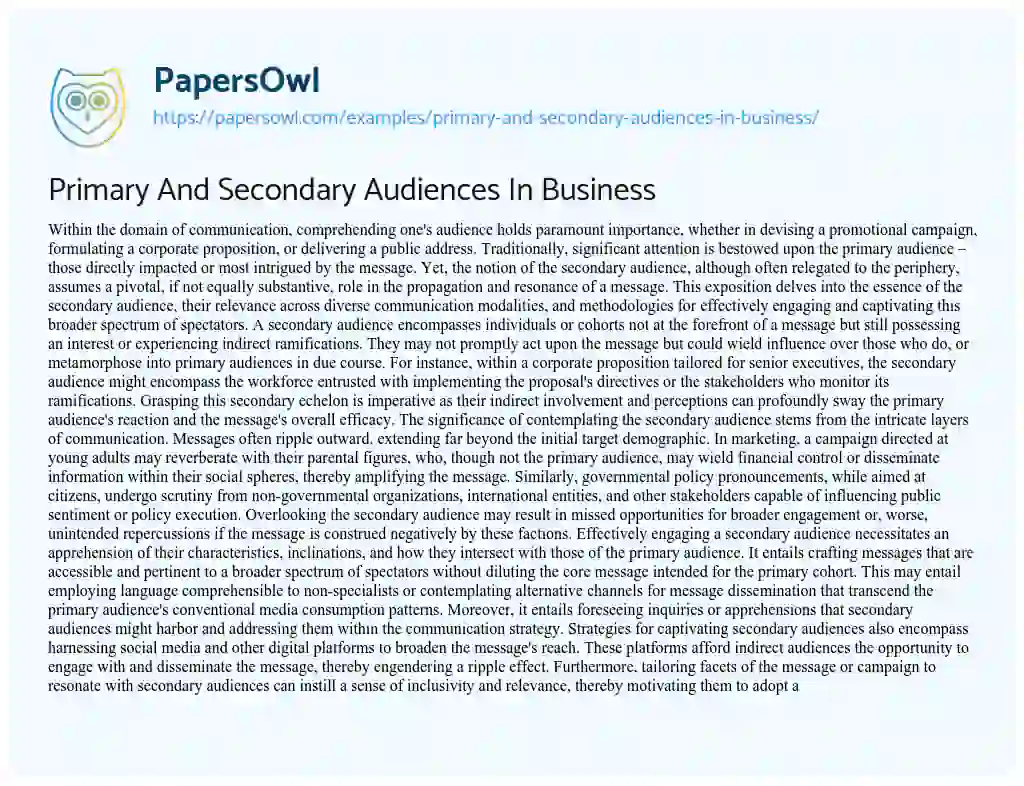 Essay on Primary And Secondary Audiences In Business