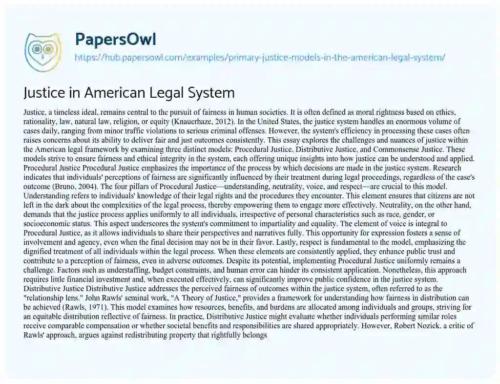 Essay on Justice in American Legal System