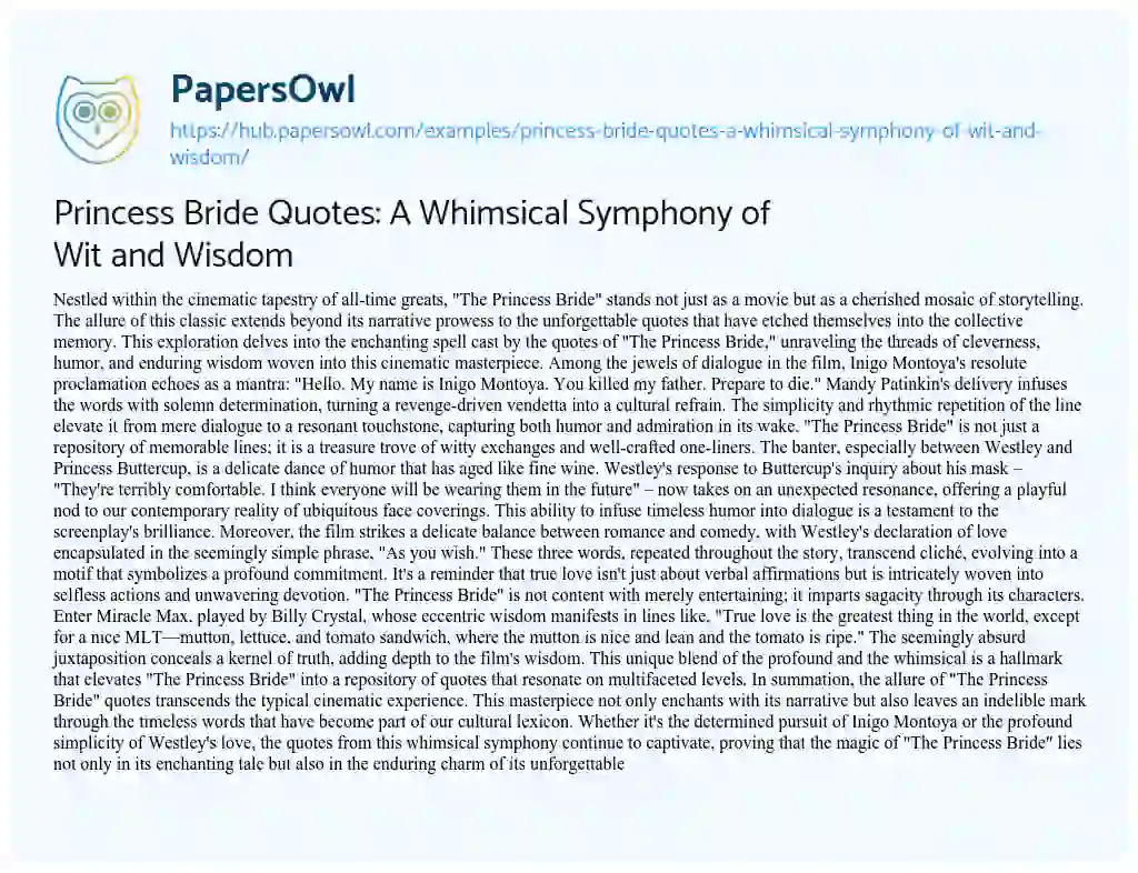 Essay on Princess Bride Quotes: A Whimsical Symphony of Wit and Wisdom