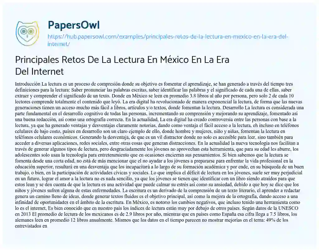 Essay on Principales Retos De La Lectura En México En La Era Del Internet